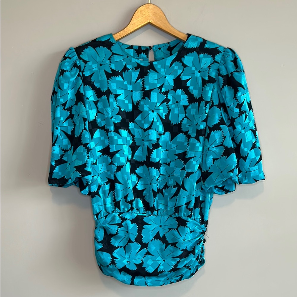 Vintage Blue Floral Charles Alan Silky Blouse